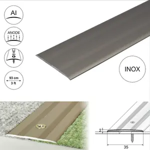 A08 930mm x 35mm 2.3mm Anodised Aluminium Flat Door Threshold Profile - Inox, 0.93m