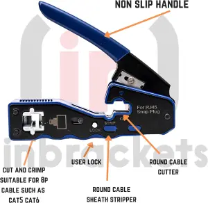 RJ45 Crimp Tool Crimper Pass Through Easy for Cat5e Cat6 Ethernet Connectors