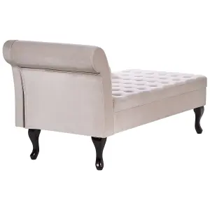 Left Hand Velvet Chaise Lounge with Storage Light Beige PESSAC