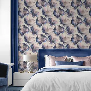 Muriva Elysian Floral Flowers Petal Pastel Metallic Multi Colour Wallpaper