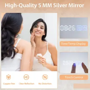 Costway 60 x 40 CM LED Bathroom Mirror Wall Mounted Rectangle Mirror with 3-Color Dimmable Lights