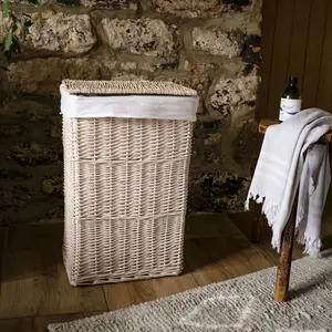 Rectangular Wicker Laundry Basket Bin White / Large (66 H cm x 46 W cm x 33 D cm)