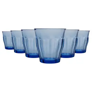 Duralex - Picardie Drinking Glasses - 310ml Tumblers for Water, Juice - Blue - Pack of 6