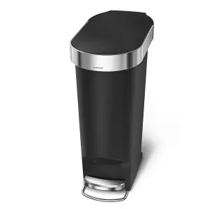 simplehuman 40L Slim Kitchen Pedal Bin with Liner Rim, Silent Soft Close Lid, Black Plastic