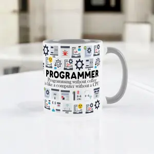 Programmer Mug - Humorous Computing & Technology Operator Themed Gifts - Tea/Coffee Hot Drinks Grey Ceramic Cup Present