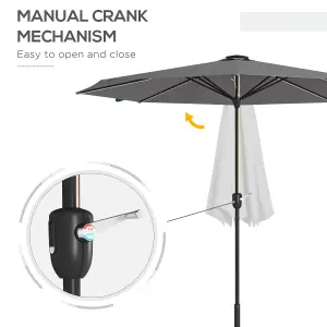 Outsunny Solar Patio Garden Parasol with Lights for Outdoor, Charcoal Grey