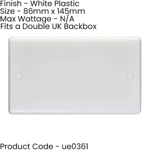 Double WHITE PLASITC Blanking Plate Round Edged Wall Box Chassis Hole Cover