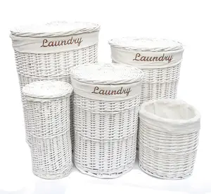 Wicker Round Laundry Basket With Lining White Laundry Basket Medium 50x37cm