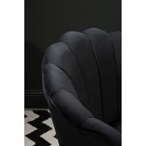 Interiors by Premier Black Velvet Scalloped Armchair, Supportive Armrest lounge chair, Easy to Clean Velvet Accent Chair