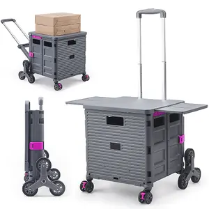 Outdoor Grey Collapsible Rolling Protable Crate with Adjustable Handle