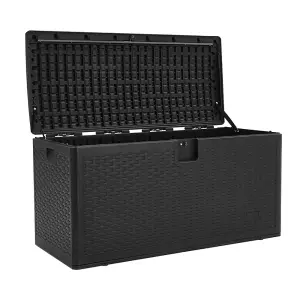 Waterproof Plastic Garden Storage Box Rattan Effect  Large Outdoor Garden Storage Box,Black,375 L