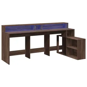 Berkfield Desk with LED Lights Brown Oak 200x104x91 cm Engineered Wood