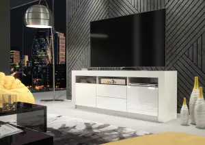 Modern TV Unit 160cm White with High Gloss Doors - Creative Furniture