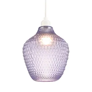 Designer Soft Lilac and Purpler Curvy Diamond Etched Glass Pendant Lamp Shade