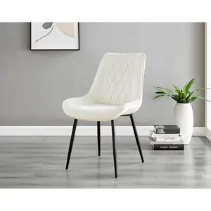 Palermo Velvet Modern Dining Chairs with Tapered Metal Legs & Quilted Diamond Stitching (Set of 2) Cream / Black