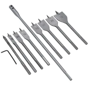 10pc Flat Wood Spade Drill Hex Shank With Extension Bar 6-32mm