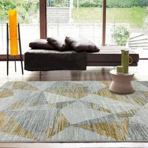 Yellow Chequered Geometric Modern Easy to clean Rug for Bed Room Living Room and Dining Room-160cm X 230cm