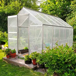 Polycarbonate Greenhouse 6ft x 8ft With Base - Silver