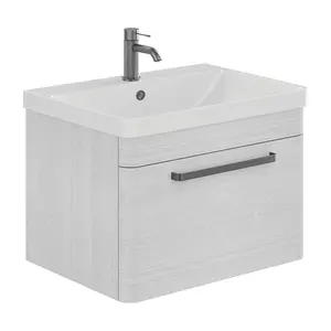 Emery Textured White Wall Hung Bathroom Vanity Unit & Basin Set with Gun Grey Handles (W)80cm (H)46cm