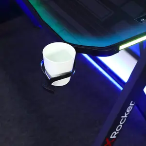 X-Rocker Lumio XL 140 x 60cm RGB Gaming Desk, Gaming Table with Headphone Hook and Cup Holder Office Desk with FREE Mousemat