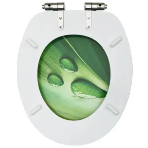 WC Toilet Seats with Soft Close Lid 2 pcs MDF Green Water Drop Design