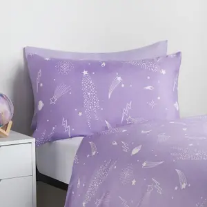 Stars Reversible Duvet Cover Set Quilt with Pillowcase Bedding, Lilac - Double