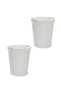 Arpan Set of 2 White Resin Plastic Strong Round Waste Paper Bin/Basket/Storage - Ideal for Home, Office, Hotels