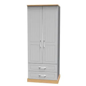 Whitby 2 Door 2 Drawer Wardrobe with Shelf & Hanging Rail in Grey Ash & Oak (Ready Assembled)