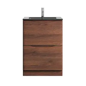 Eden 600mm Floorstanding Vanity Unit in Redwood & Grey Glass Basin