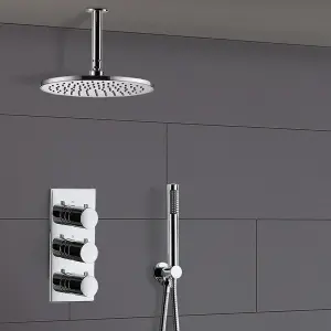 Calla Round Concealed Thermostatic Shower Valve Mixer Set - Ceiling Head & Handset