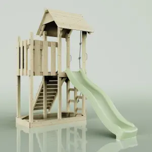 PolarPlay Balcony Tower Kids Wooden Climbing Frame with Slide - Una Sage