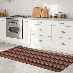 Brown Striped Dotted 8mm Thick Rectangle Mat For Bathroom, Kitchen, Easy to Clean Dotted Mat - 67cm X 200cm