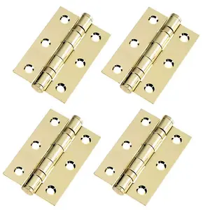 H10 3 inch (75mm) Ball Bearing Door Hinges, Polished Brass, 2 Pairs - Handlestore