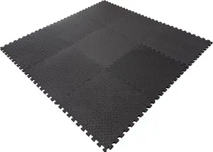 Black Gym Flooring Puzzle Mat Interlocking EVA Floor Tiles Non slip Rubber Cushion For Home Workout Yoga Matting, 60x60x1.1cm 4pcs