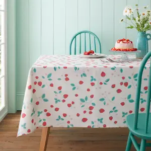 Catherine Lansfield Dining Strawberry Garden 137x178cm Table Cloth Cream/ Red