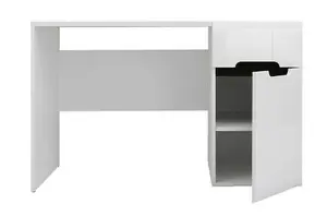 Desk with Drawer Computer Home Study Office Modern White Gloss Cabinet Storage WFH Azteca