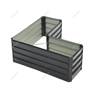 Charcoal Black L-Shaped Garden Metal Flower Bed Galvanized Raised Planter Box Outdoor Raised Garden Bed Kit W 114 cm x L 114 cm