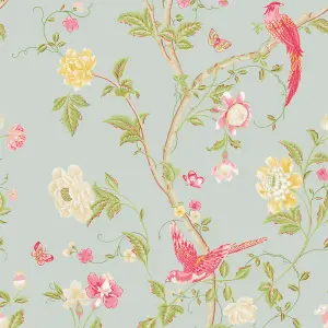 Laura Ashley Summer Duck egg Floral Smooth Wallpaper Sample