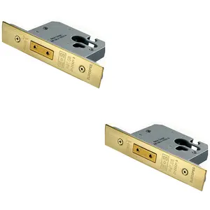 2 PACK - 76mm EURO Profile Deadlock - Polished Brass - BS EN 12209 Security Lock