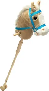 BEJOY Stick Horse With Wood Wheels, Hobby Horse Toy, Real Pony Neighing And Galloping Sounds Plush Toy Beige 36 Inches(AA Batteries Required)