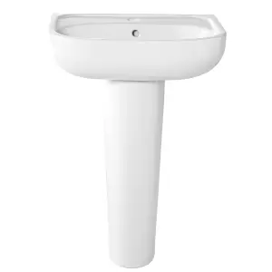 GoodHome Cavally comfort White Close-coupled Floor-mounted Toilet & full pedestal basin (W)370mm (H)880mm