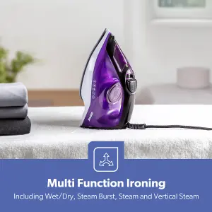 Geepas 2400W Steam Iron Ceramic Soleplate Adjustable Temperature Control, Violet