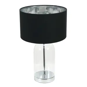 ValueLights Jessy Glass with Silver Trim Table Lamp with Black with Chrome Inner Lamp Shade and LED Bulb