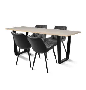 Hallowood Furniture Dudley Dinning Table 1.5m with 4 Black Bonded Leather Chairs