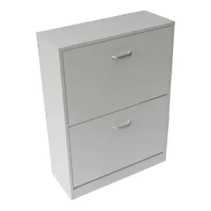 White SHOE CABINET 2 DRAWER STORAGE CUPBOARD