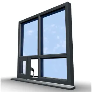 1195mm(W) x 995mm(H) Aluminium Flush Casement Window - 1 Botttom Opening Window (Left) - Anthracite Internal & External