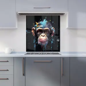 Monkey Face Splashart with Blue Premium Glass Kitchen Splashback W700mm x H650mm