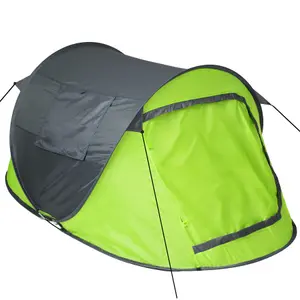 Pop-up Tent - 2 man, waterproof, with mosquito net, pegs, guy ropes, carry bag - grey/green