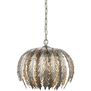 Small Ornate Silver Ceiling Pendant Light Fitting Decorative Layered Leaf Design