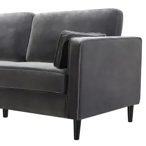 3 Seater Sofa, Velvet Padded Modern Leisure Sofa Upholstered Accent Armchair Couch with Soft Cushion Solid Wood Frame - Gray